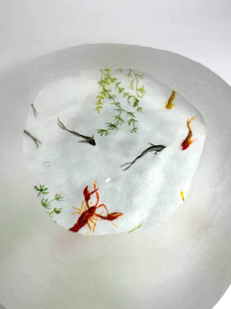 久保裕子さん作　ガラス　ザリガニ　魚　水草　ペーパーウェイト　文鎮　オブジェ