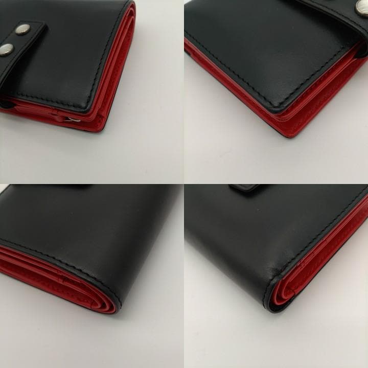 極美品 agnes b. アニエスベー 二つ折り財布 ブラック×レッド