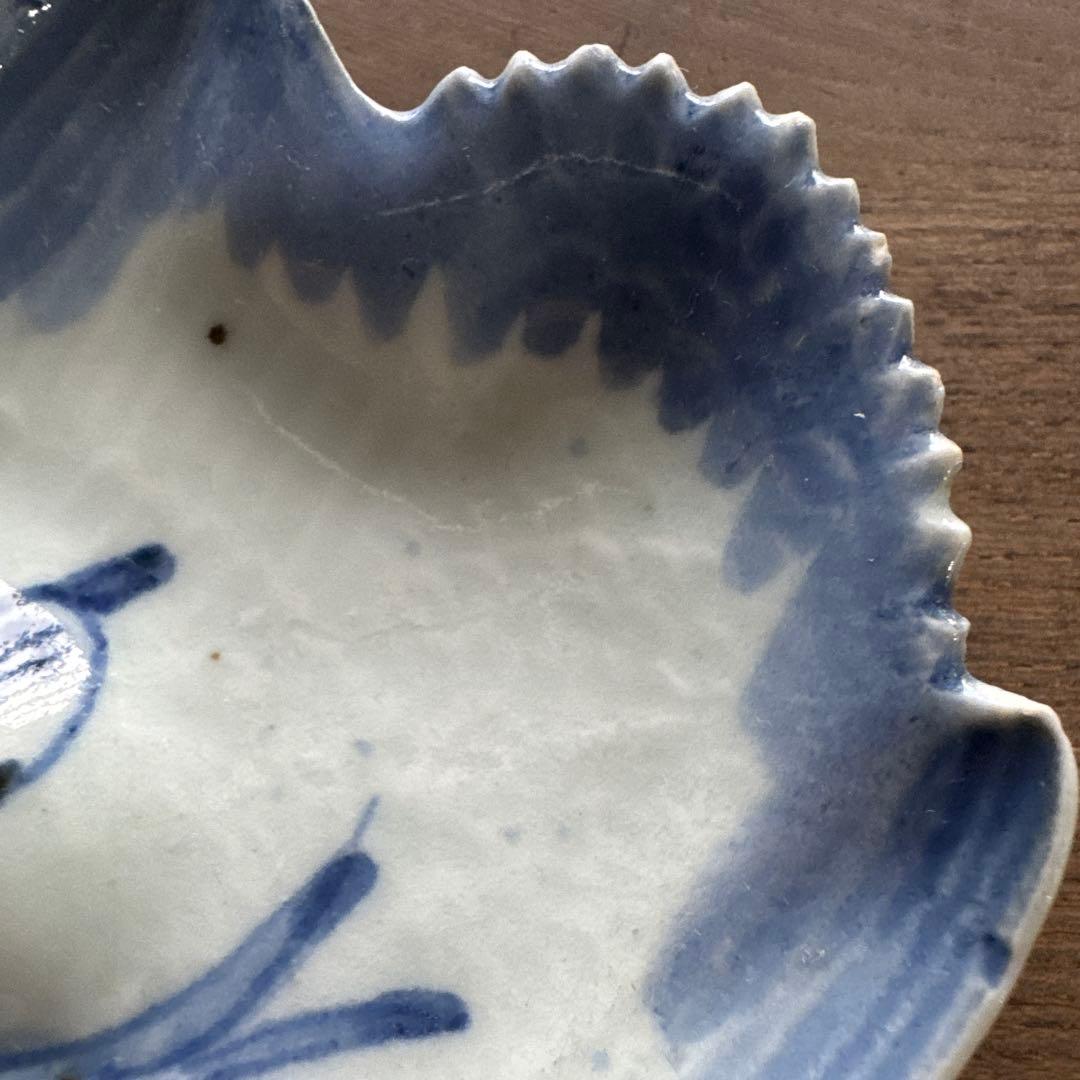 江戸中期　藍九谷　染付鶴形　手塩皿/小皿　変形皿　K338