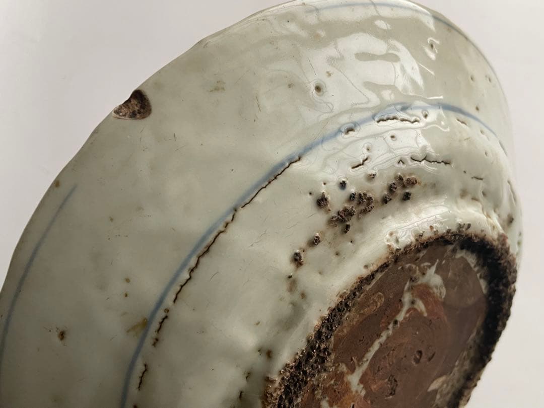 骨董　アンティーク　呉須　染付　鹿花文様　七寸皿　漳州窯　明　呉須手