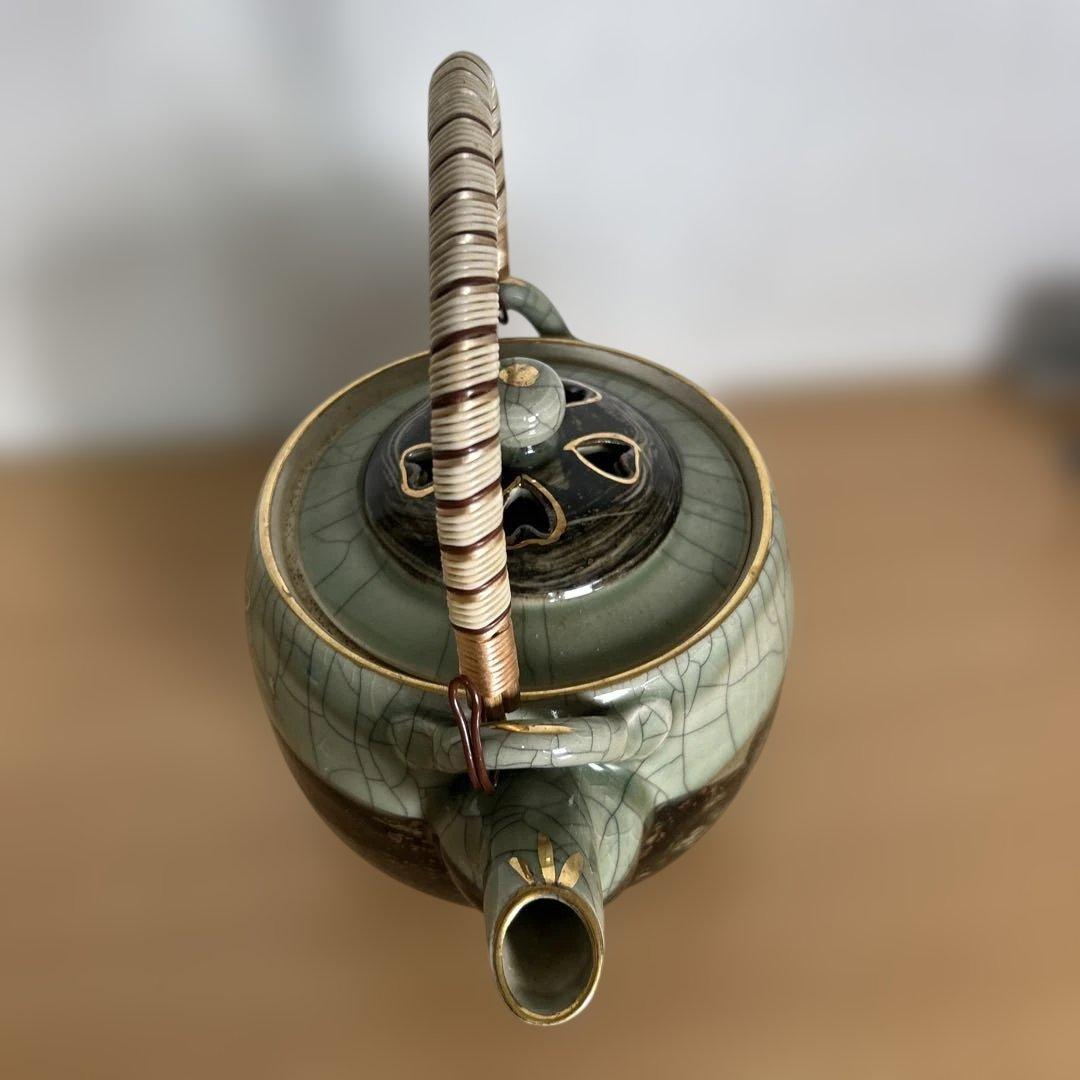 自宅保管品未使用　相馬焼 特大急須 双馬 金馬 美品　湯呑み6個付き