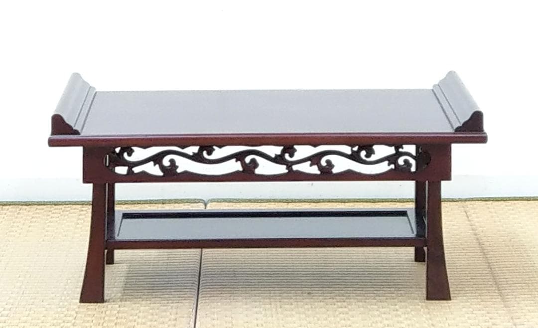 木製 唐木 花梨 透かし彫り 棚付き 折りたたみ 文机 文台 小机 経机 経台