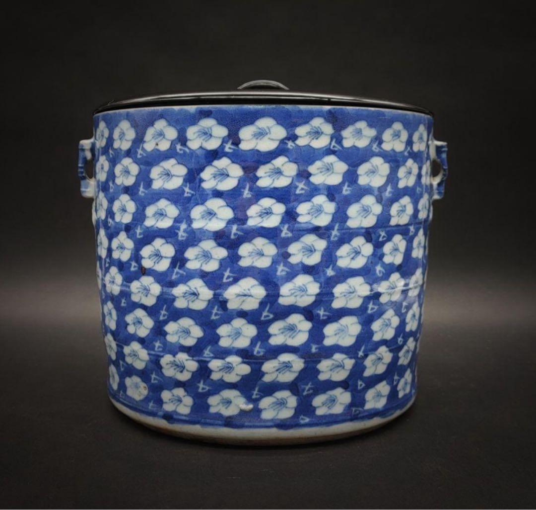 中國美術 古玩 双耳竹纹样壺 青華染付 水指し