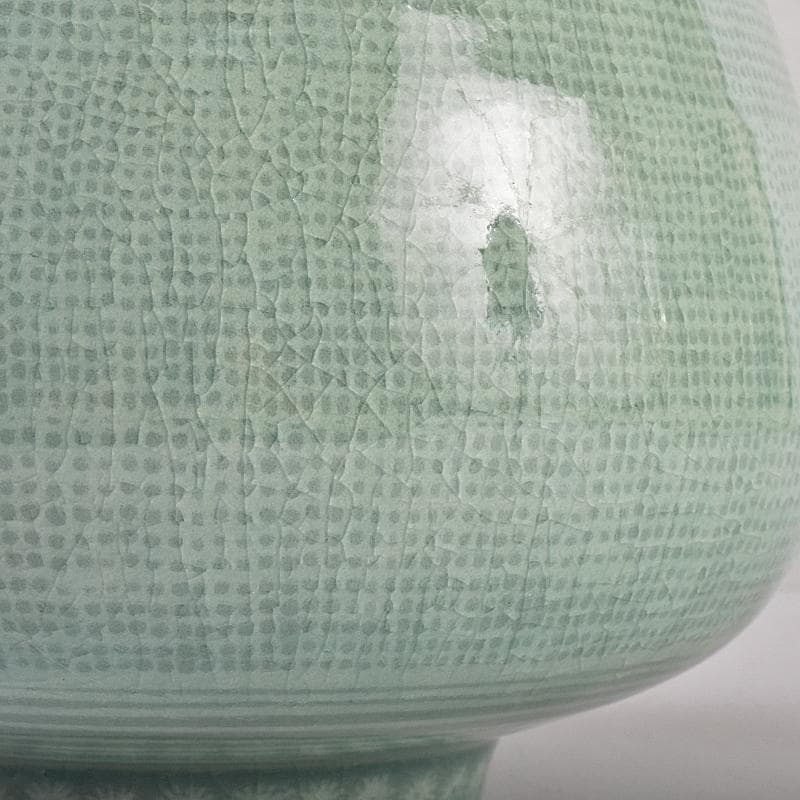 韓国人間文化財　柳海剛（柳根瀅）作　高麗青磁　象嵌　水指　共箱　M　R8896B