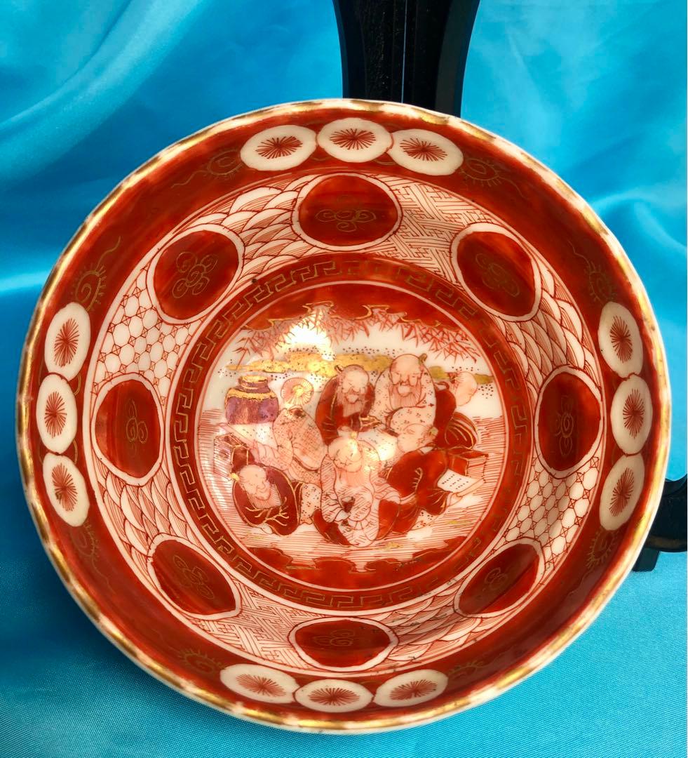 再値下げ★九谷焼　骨董　赤絵金彩☆竹林七賢人☆茶碗　絵付☆希少 品