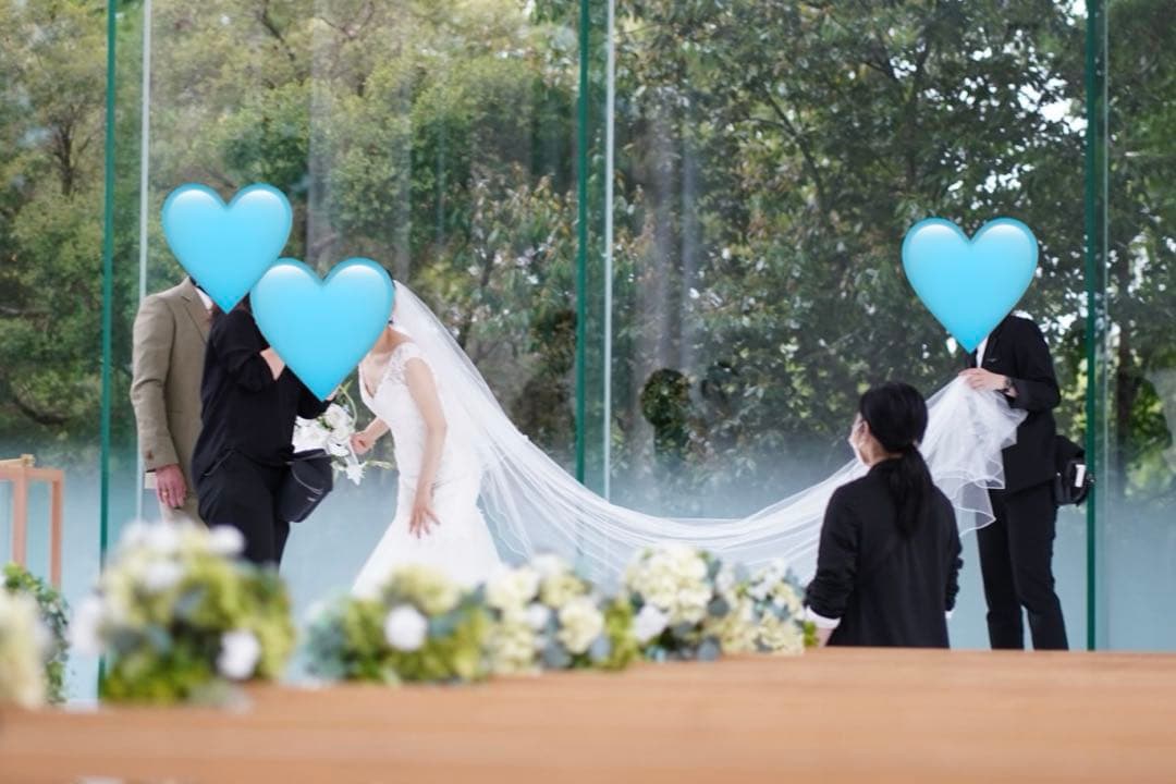 【ワタべウェディング】ドレス ソフトマーメイドライン　ロングベール付き スワロ