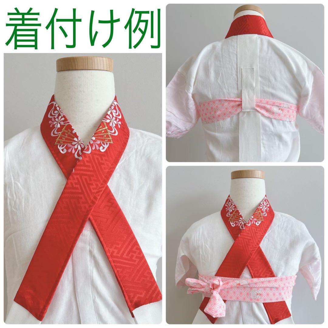 セット七五三7歳女の子長着＆簡単半衿＆結帯＆草履＆バッグ＆小物朱色帯黄系ゴールド