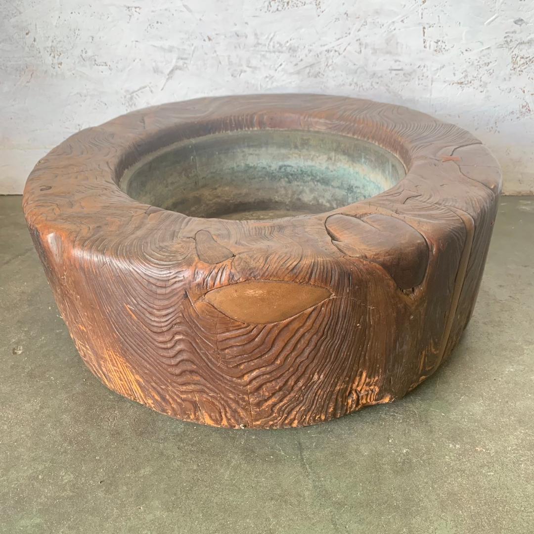 【アンティーク】 木製火鉢 大型 手炙り 古美術 直径65cm 火鉢 N0233