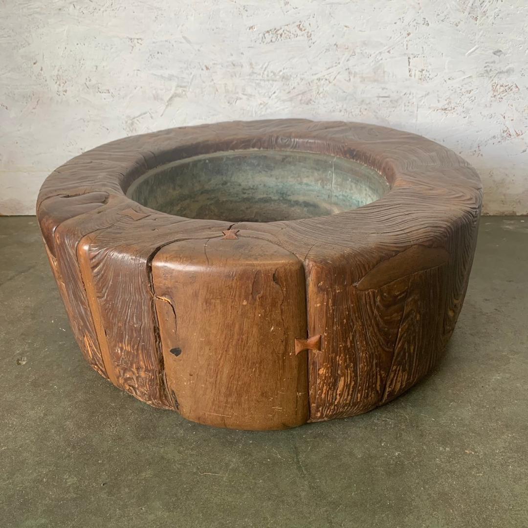 【アンティーク】 木製火鉢 大型 手炙り 古美術 直径65cm 火鉢 N0233