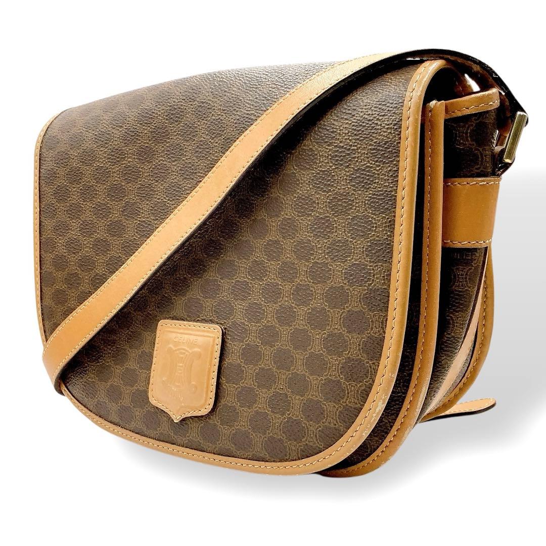 CELINE✨セリーヌ　ショルダーバッグ　マカダム　総柄　ヴィンテージ　ブラウン