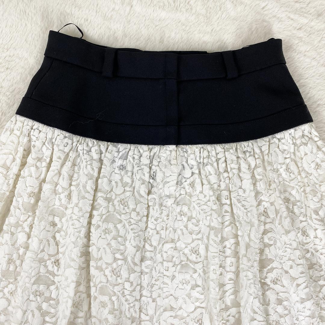 美品 LOUIS VUITTON バイカラー レース 膝丈 フレアスカート 38