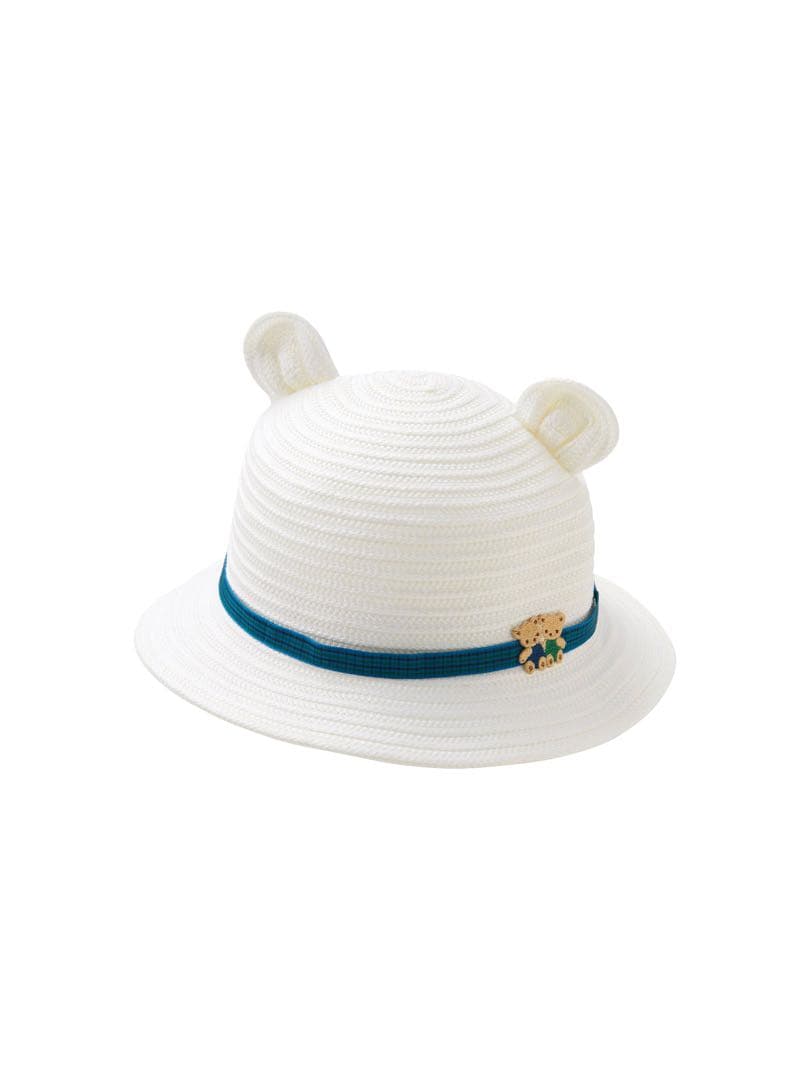 ファミリア クマ耳付き麦わら帽子 45-47 サイズ02 青系ファミリアチェック