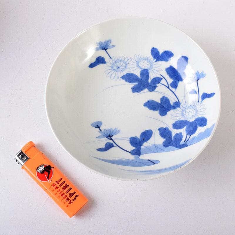 鍋島焼　藍鍋島　染付菊花文　五寸皿　時代箱　V　R8086