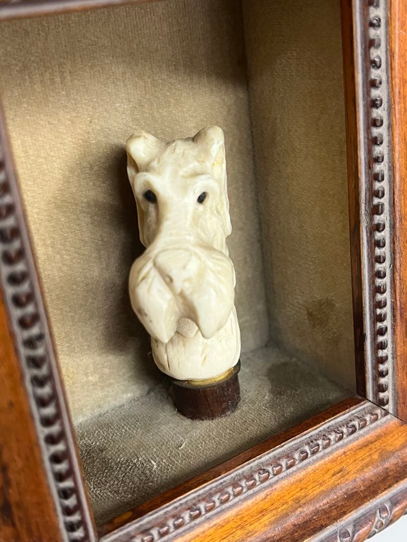 象牙調　犬　彫刻　壁掛け　テリア？　シュナウザー？