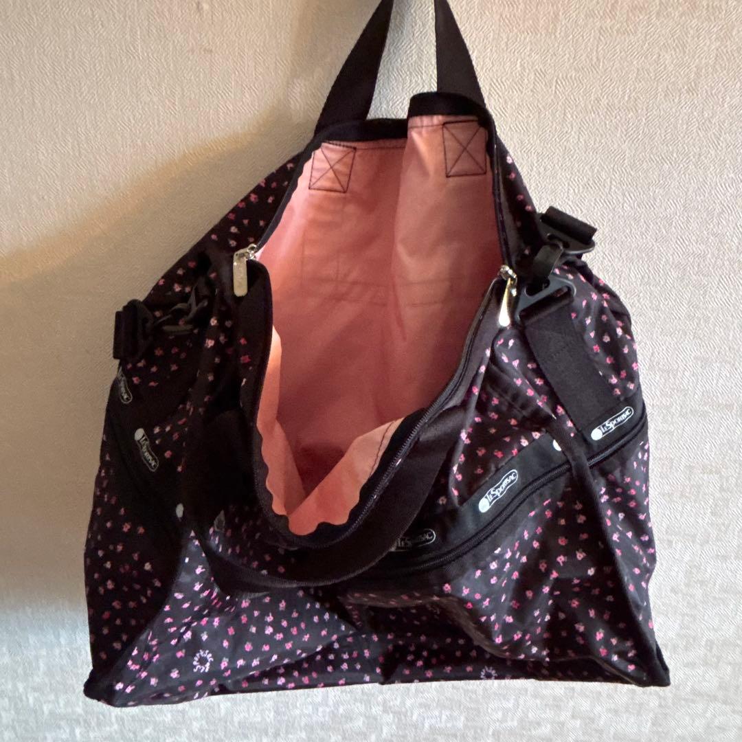 レスポートサック　ボストンバック　黒×花柄　ミニポーチ付　新品　未使用
