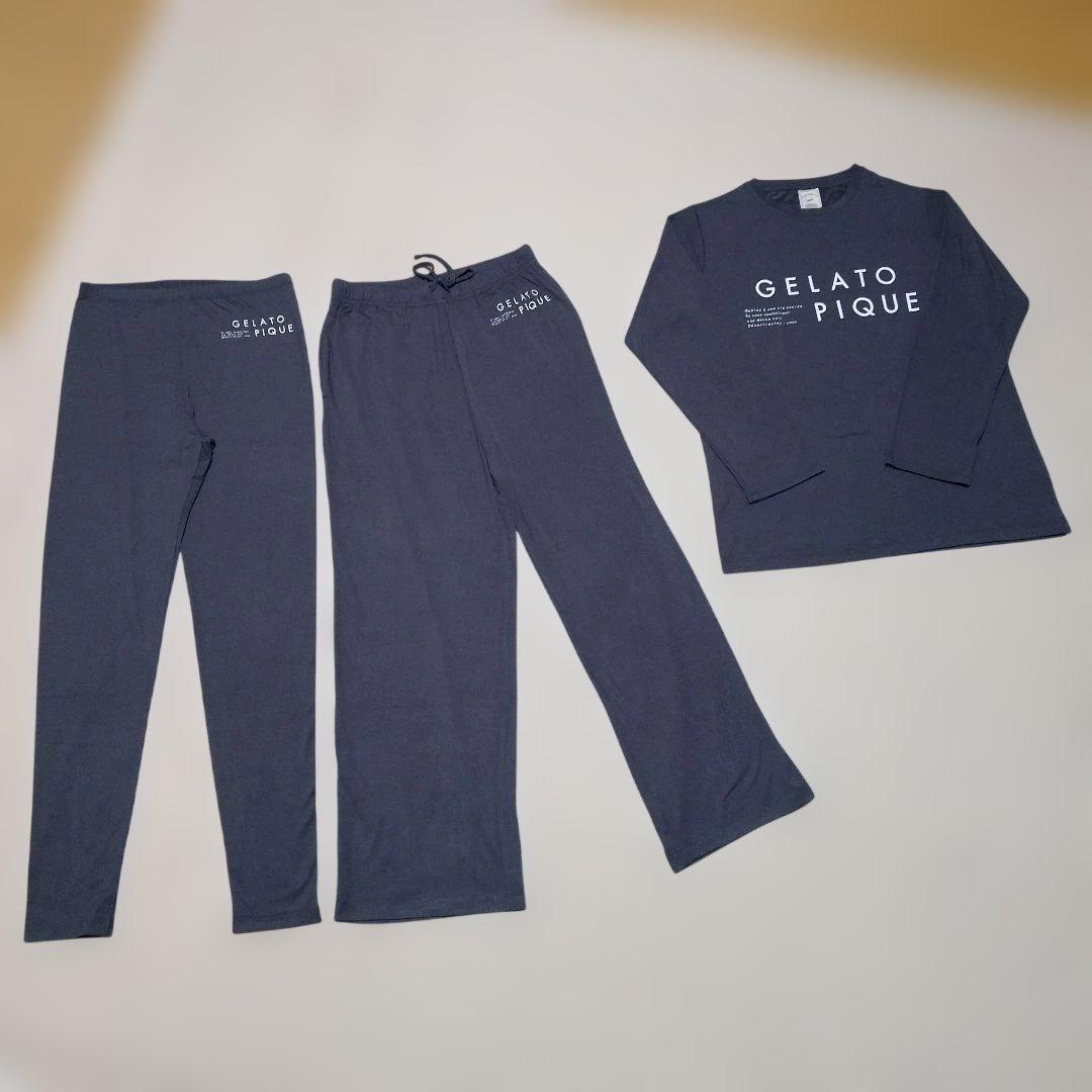 【新品未使用】ジェラートピケ ルームウェア 長袖 上下 3点セット ダークグレー