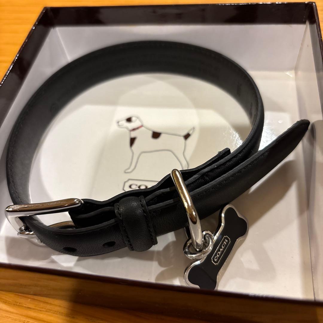[未使用品レア]COACH レザー ブラック 首輪 骨型チャーム付S