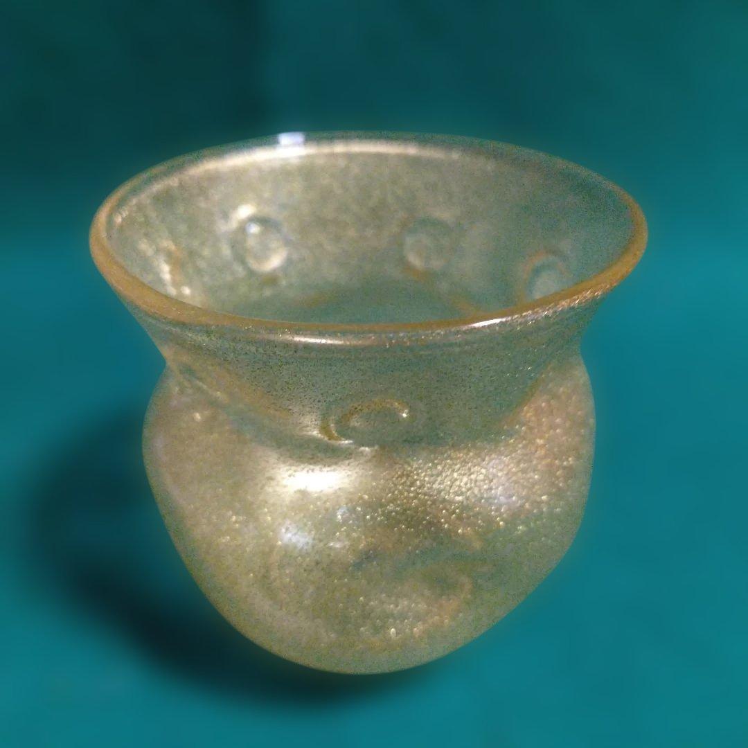 金色泡入りガラス茶器 木箱付き　岩田久利