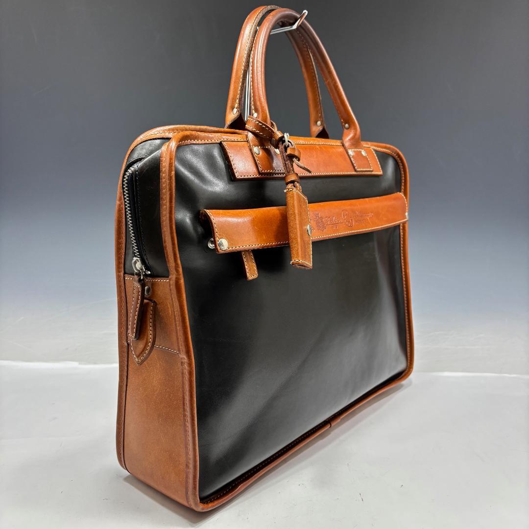 状態良【フェリージ本物】ブリーフケース/レザー/ブラック×ブラウン