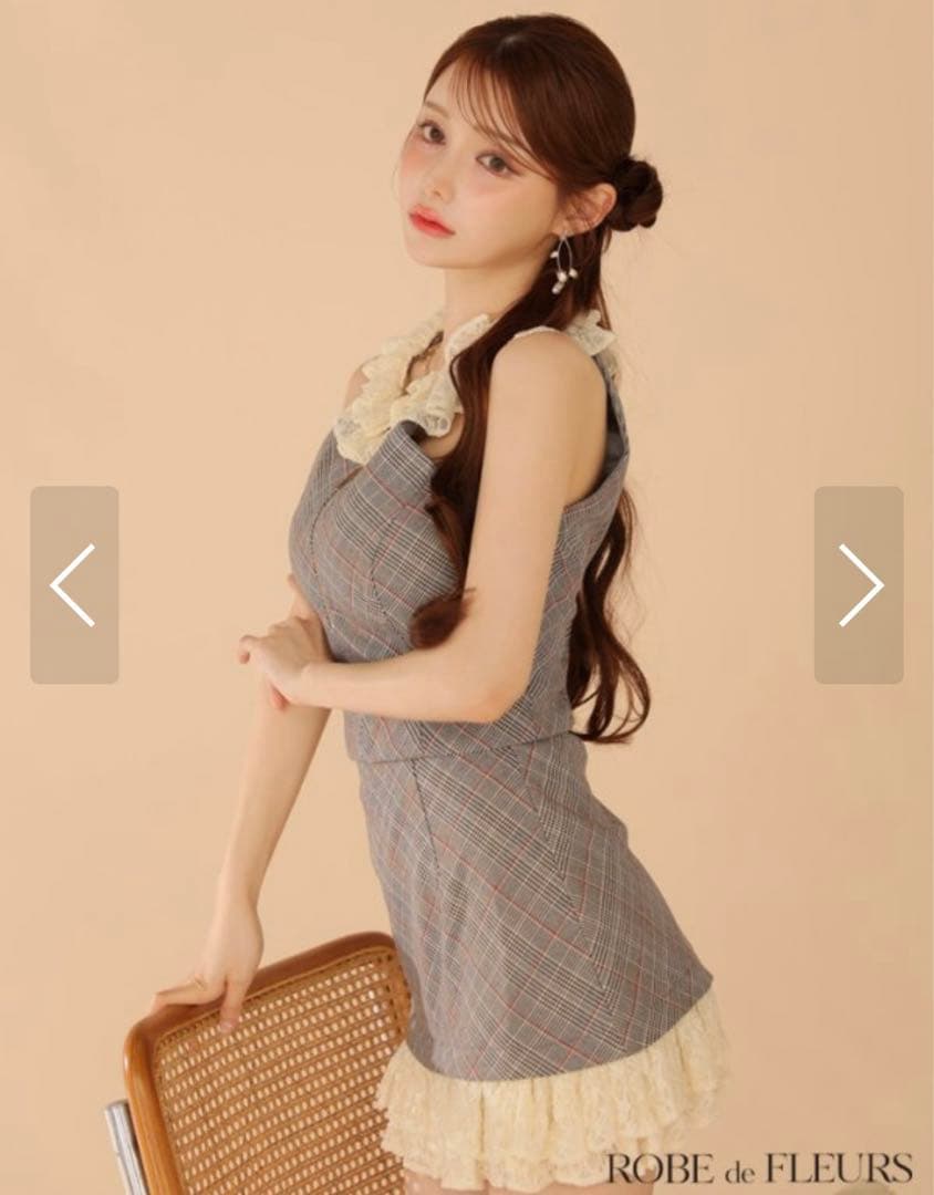 sugar ローブドフルール　チェック柄ミニドレス Sサイズ グレー