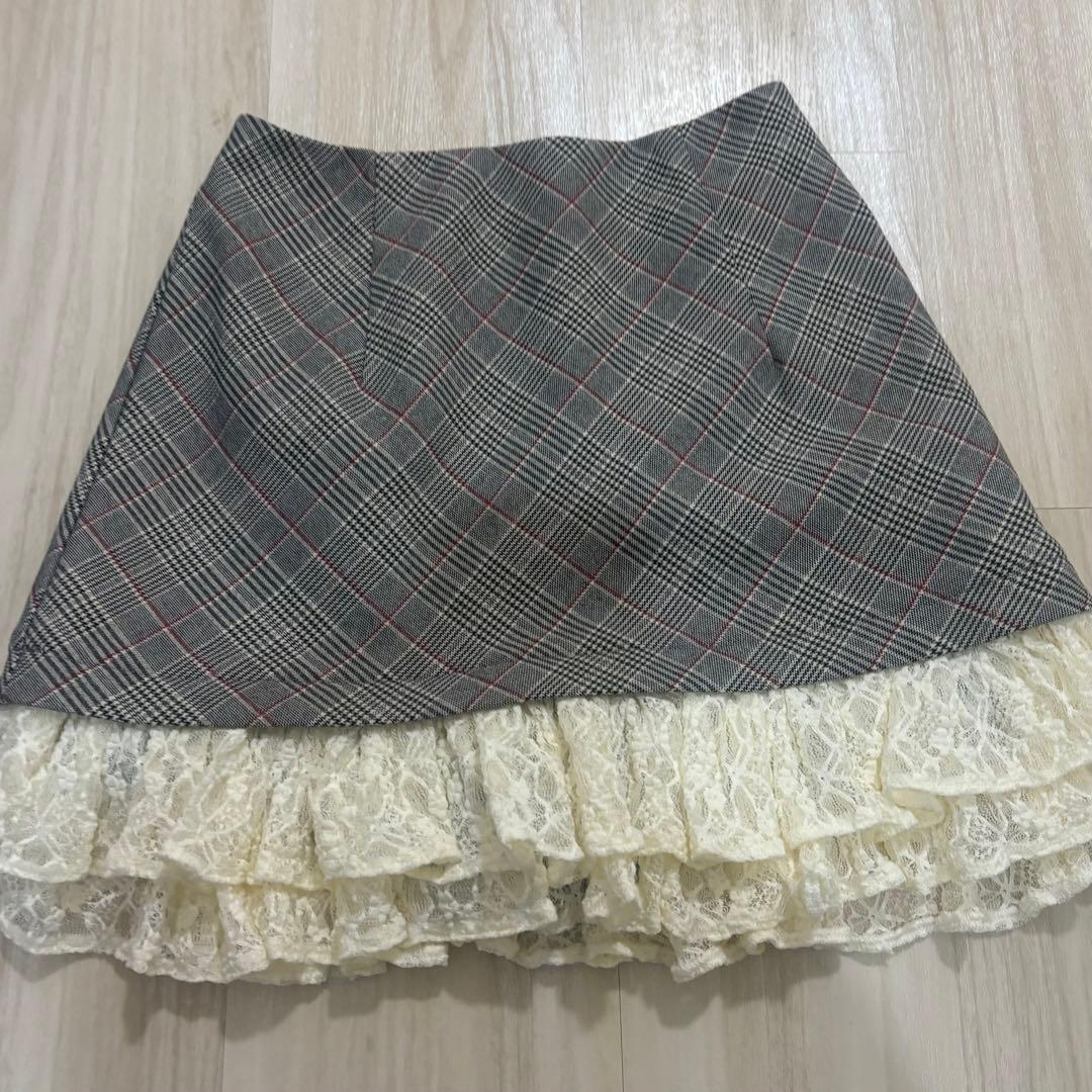 sugar ローブドフルール　チェック柄ミニドレス Sサイズ グレー