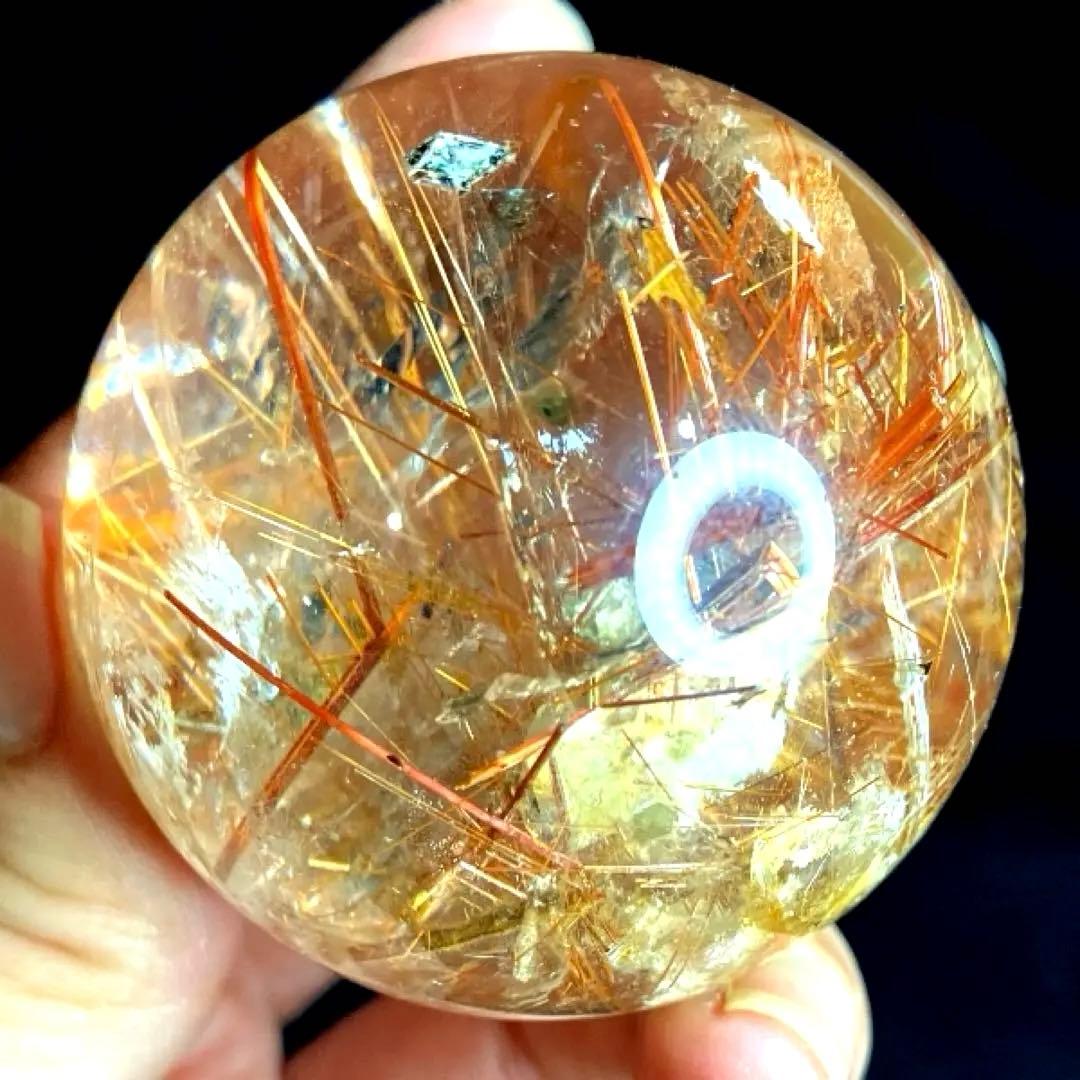 超絶綺麗✨50mm ゴールドタイチンルチルクォーツ　丸玉　スフィア　金針水晶