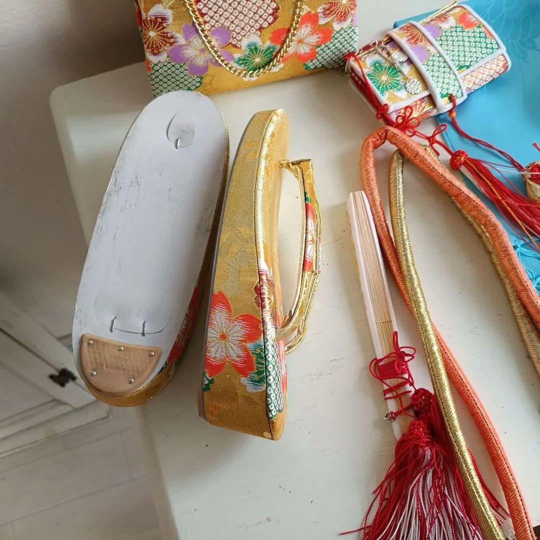 アンティークピンクに飛翔鶴の着物と作り帯☆七五三フルセット