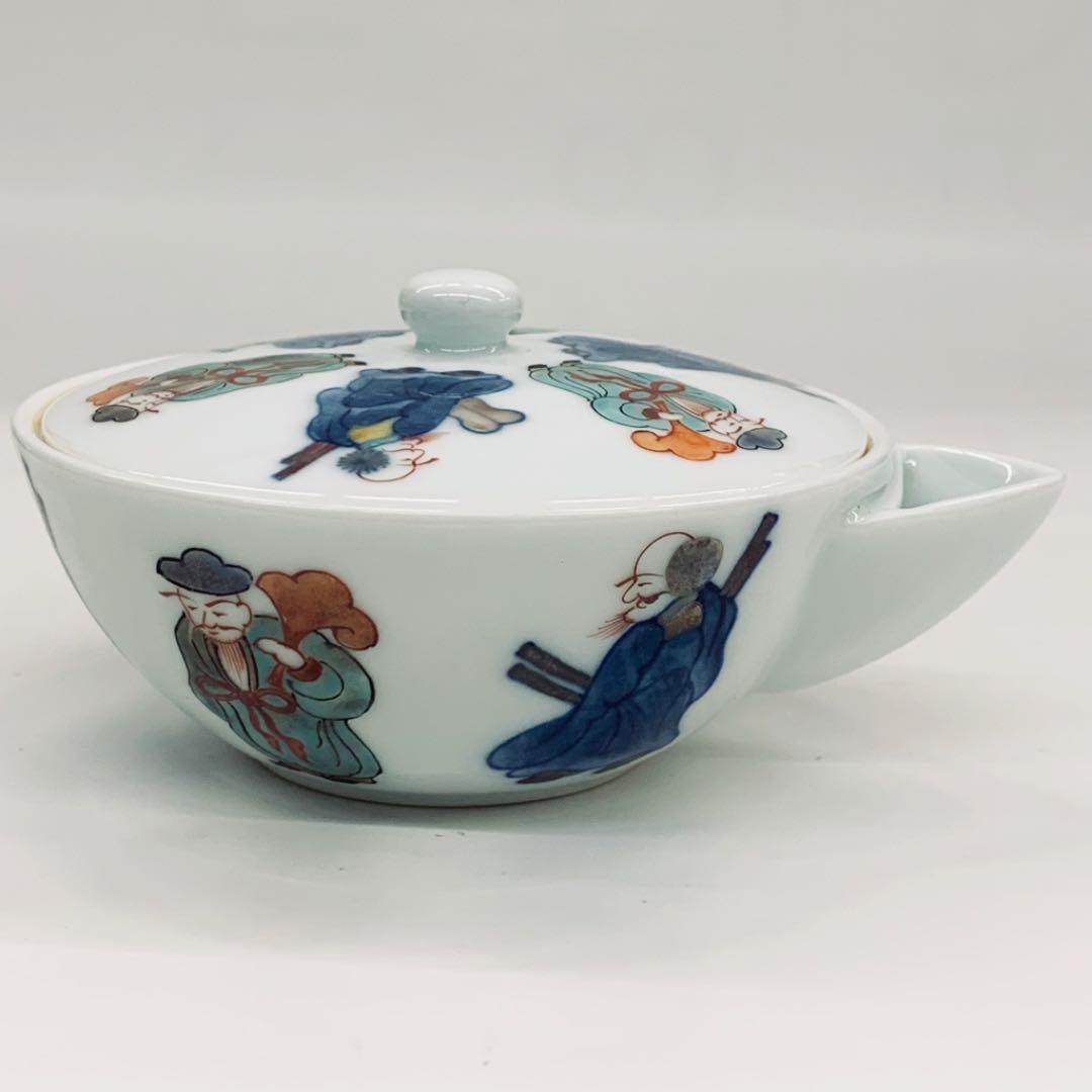 【茶器セット39   染錦　唐人】二重渦福　柿右衛門　共箱