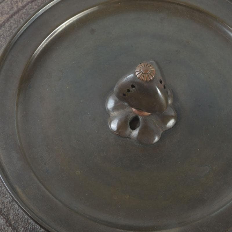 茶道具　釜師　菊池政光作　筋入平丸釜　共箱　V　9293A