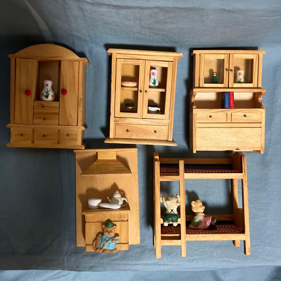 セキグチ❤️木製家具5点セット クマの人形付き家具・ビンテージ