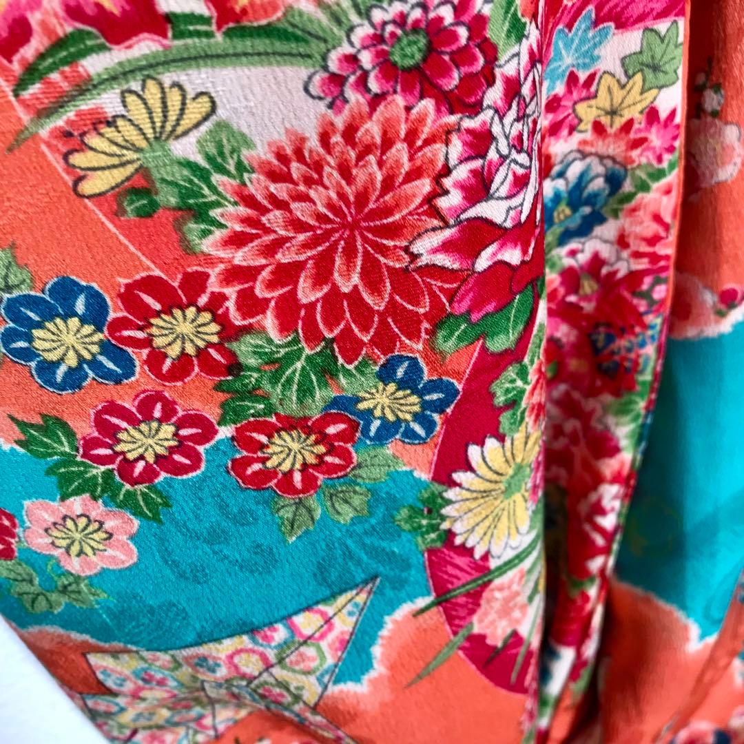 正絹 アンティーク着物 女の子 七五三 ◇花丸 折鶴 古典柄