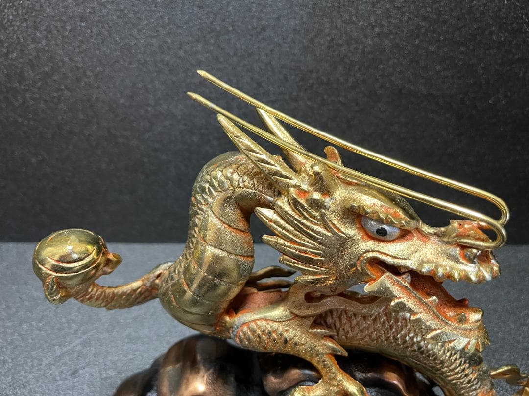 超美品　雲龍　龍　置物 　風水　開運　金属工芸　縁起物　箱入