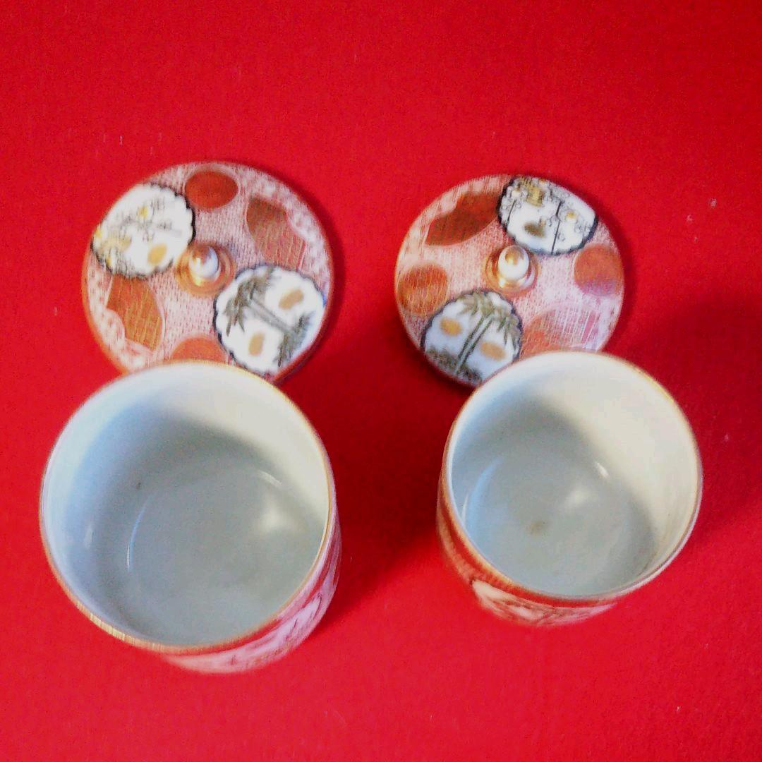 九谷焼 蓋付夫婦湯呑み [共箱]