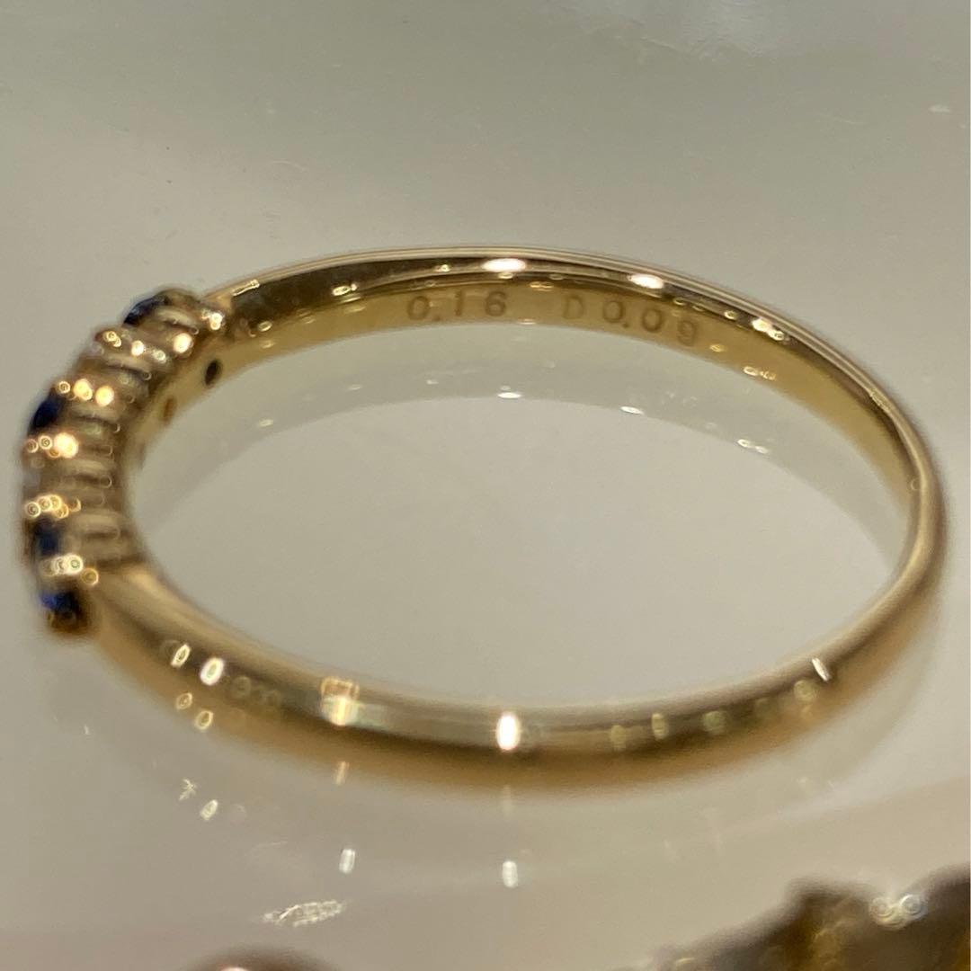 【新品未使用】K18 サファイア ダイヤモンド リング 5石