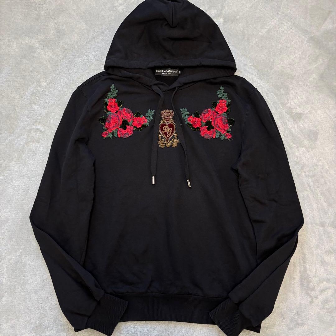 50サイズ✨DOLCE&GABBANA フローラル 薔薇 刺繍 パーカー 黒