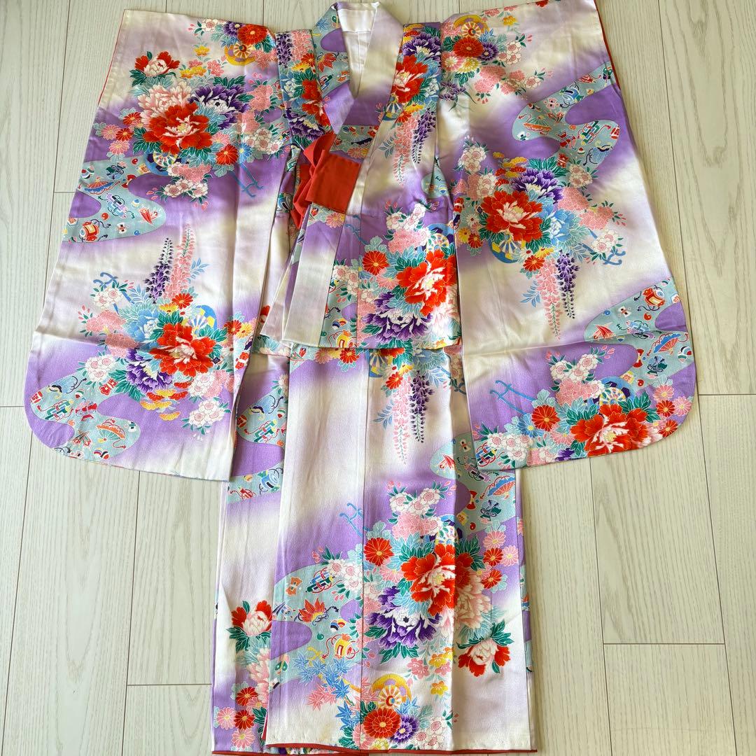 七五三用 紫色 花柄着物