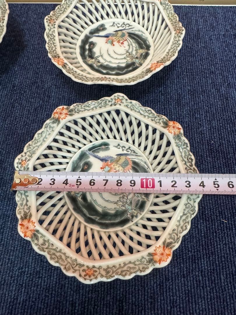 1601  希少　深川製磁 透かし皿 鳳凰文　菓子器  4客