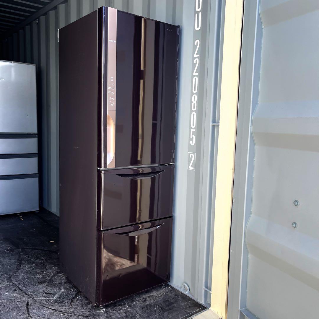 80取付無料！日立真ん中野菜室 うるおいチルド おしゃれブラウン3ドア冷蔵庫！