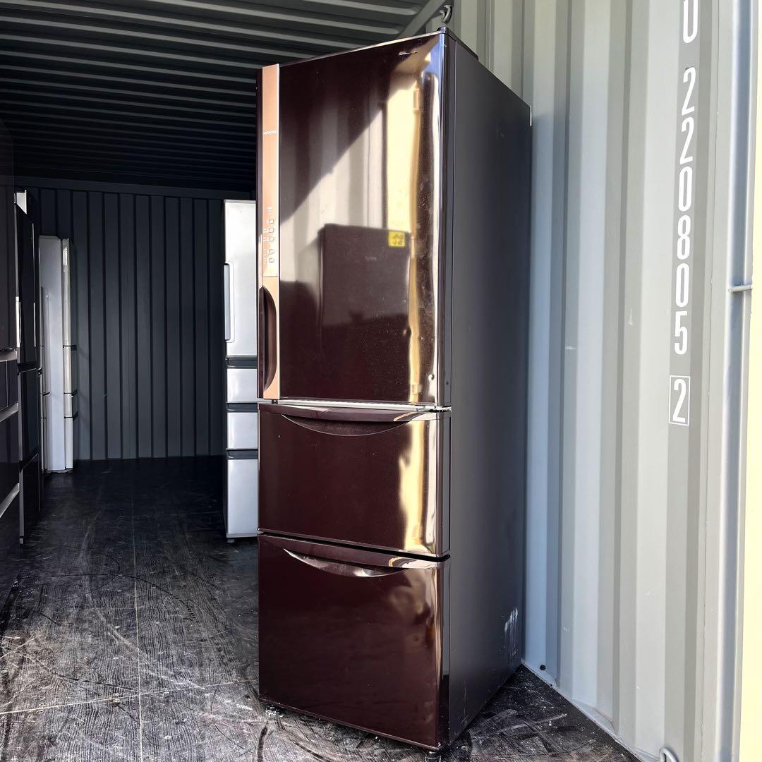 80取付無料！日立真ん中野菜室 うるおいチルド おしゃれブラウン3ドア冷蔵庫！