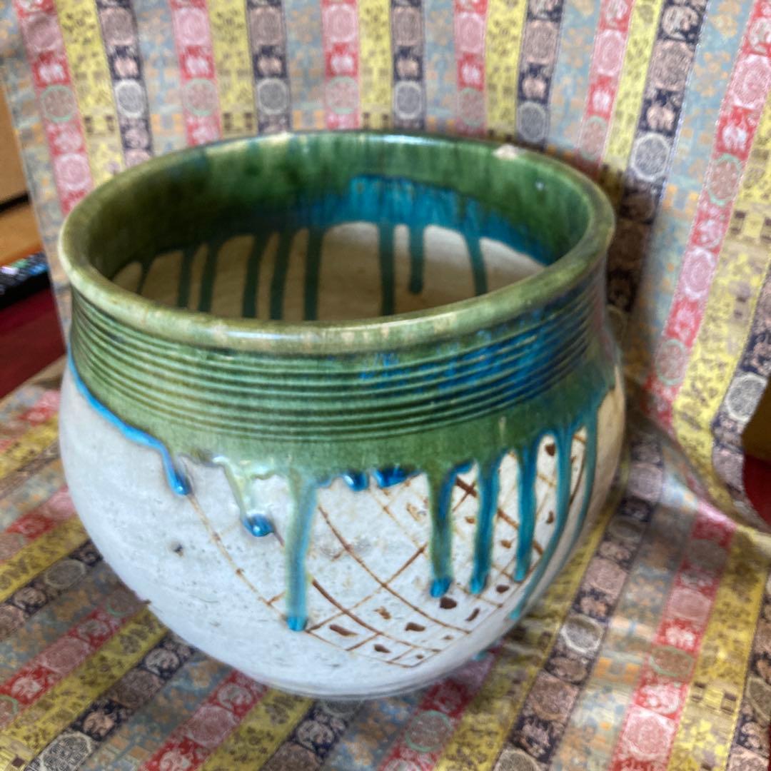 水屋のための織部の水指　高25×口27.5×幅31×高台21.5cm 茶道具