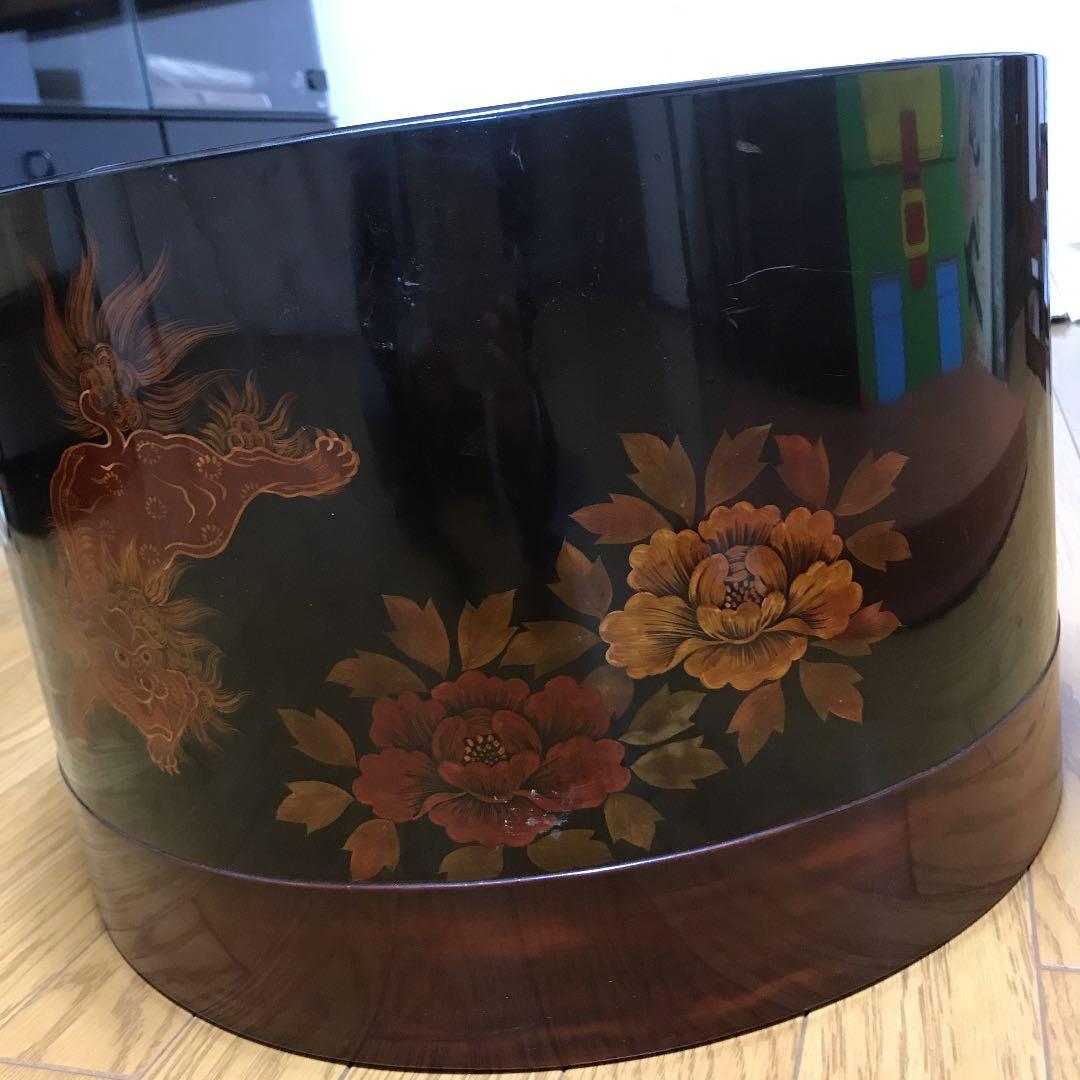 骨董火鉢 蒔絵獅子に牡丹模様（直径48センチ、高さ32センチ）