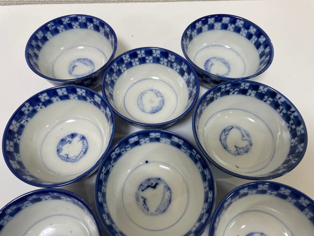 【現状品】古伊万里 青 染付 蓋付飯碗9客 レトロ アンティーク