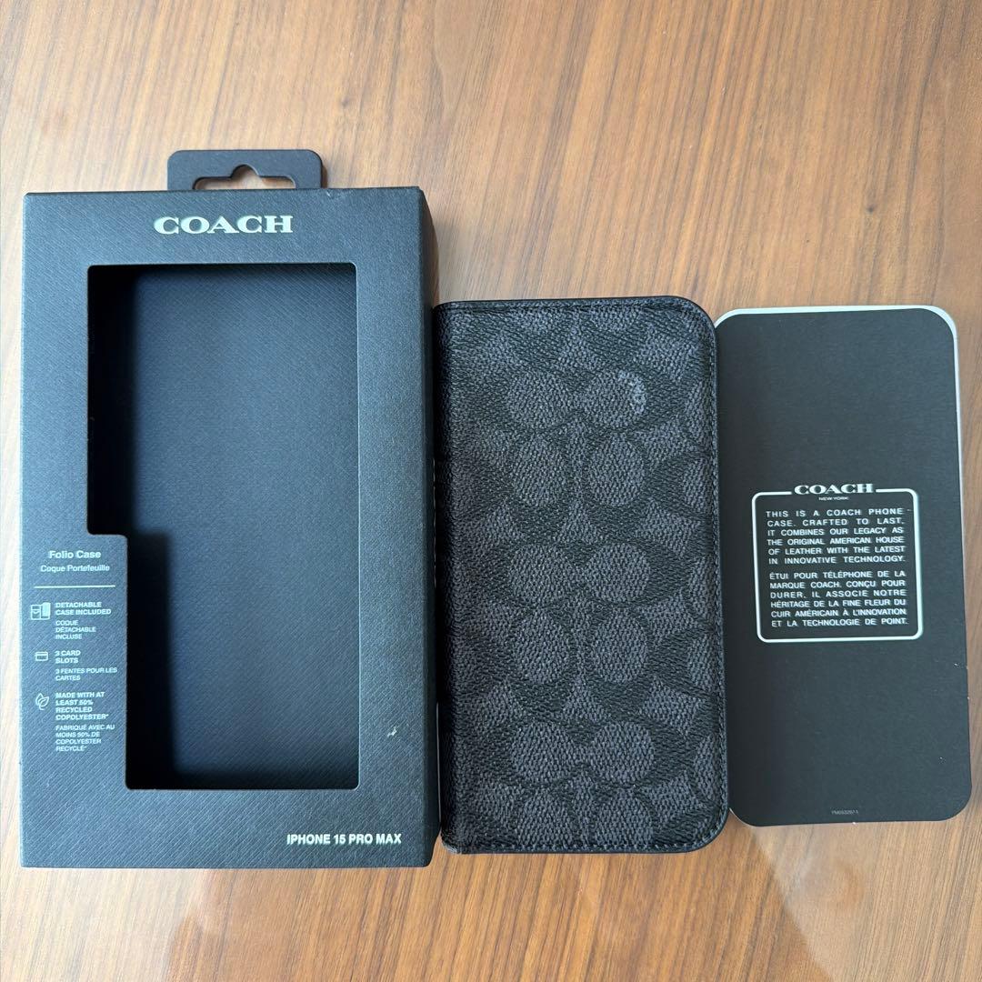COACH iPhone 15 Pro Max 手帳型ケース ブラック