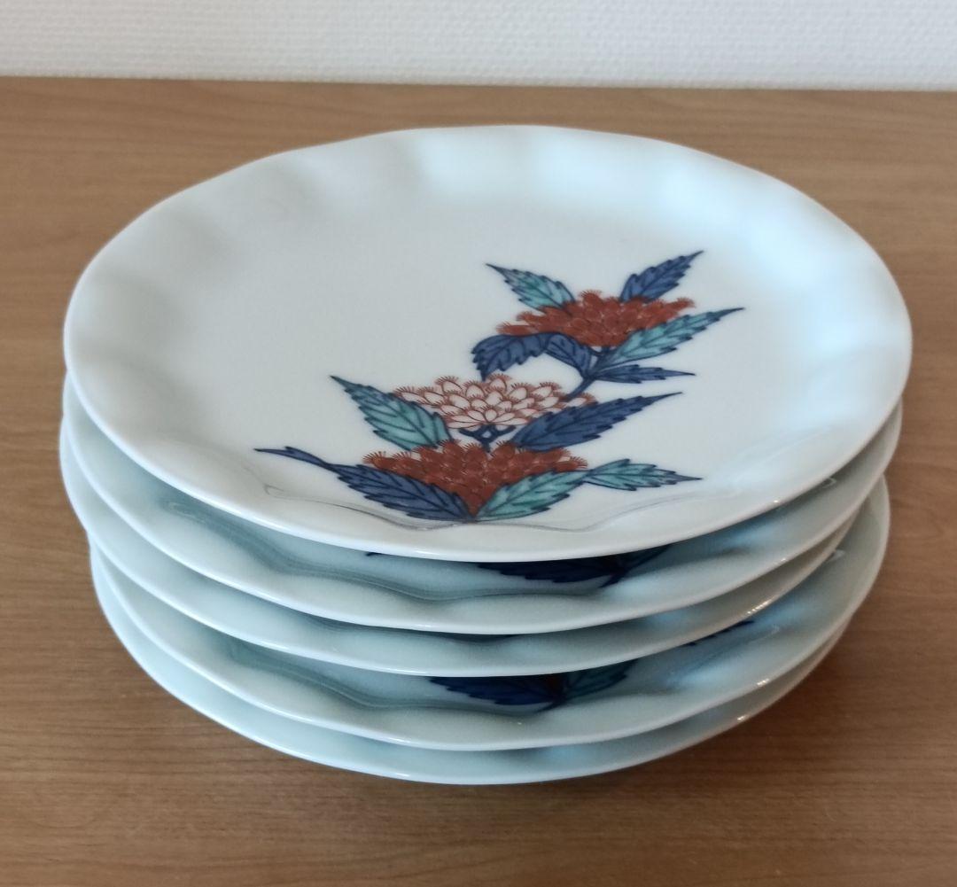 人間国宝 色鍋島 十三代今泉今右衛門作 錦藤袴絵銘々皿5枚　今泉今右衛門　銘々皿