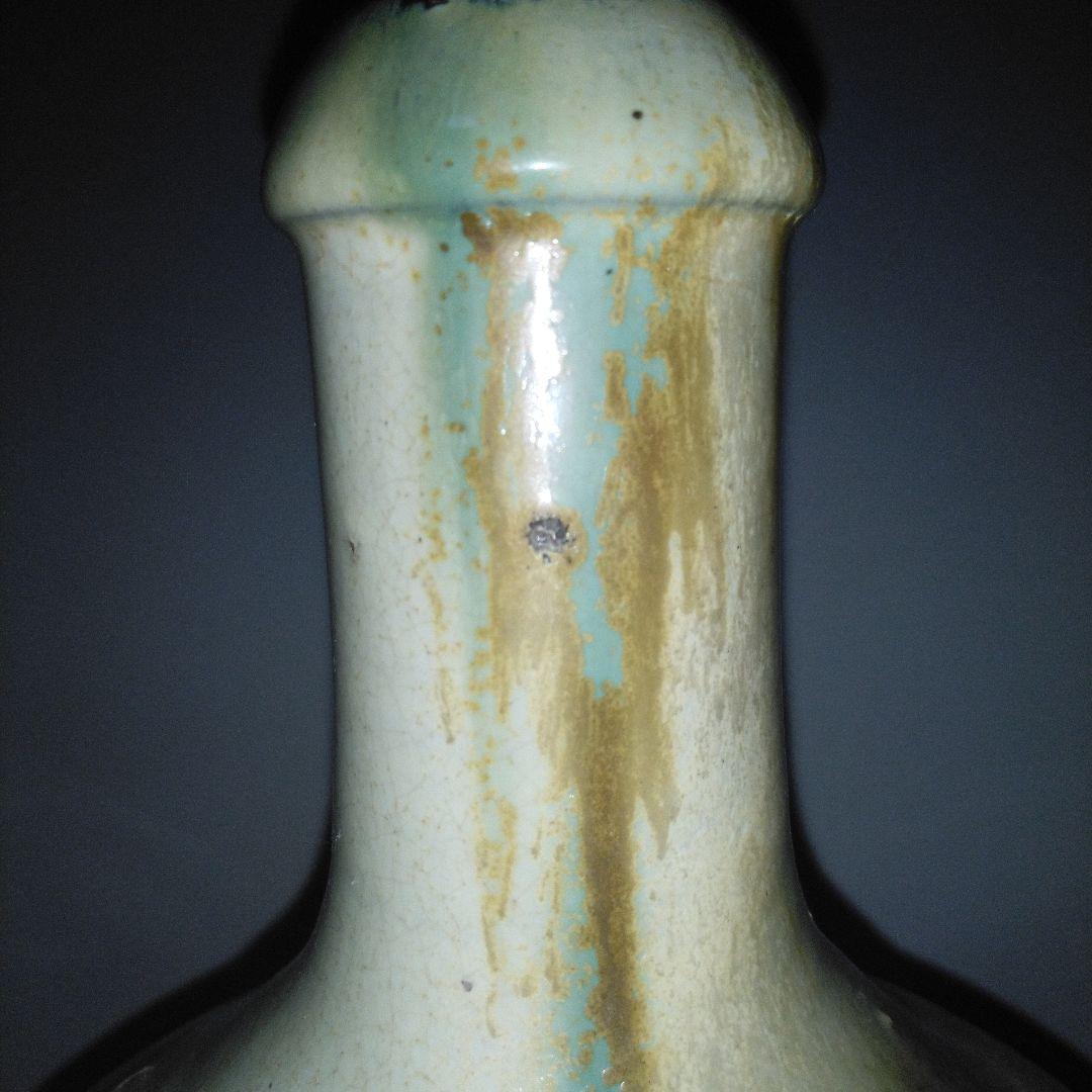 NO611 会津本郷焼　緑釉流し掛け徳利