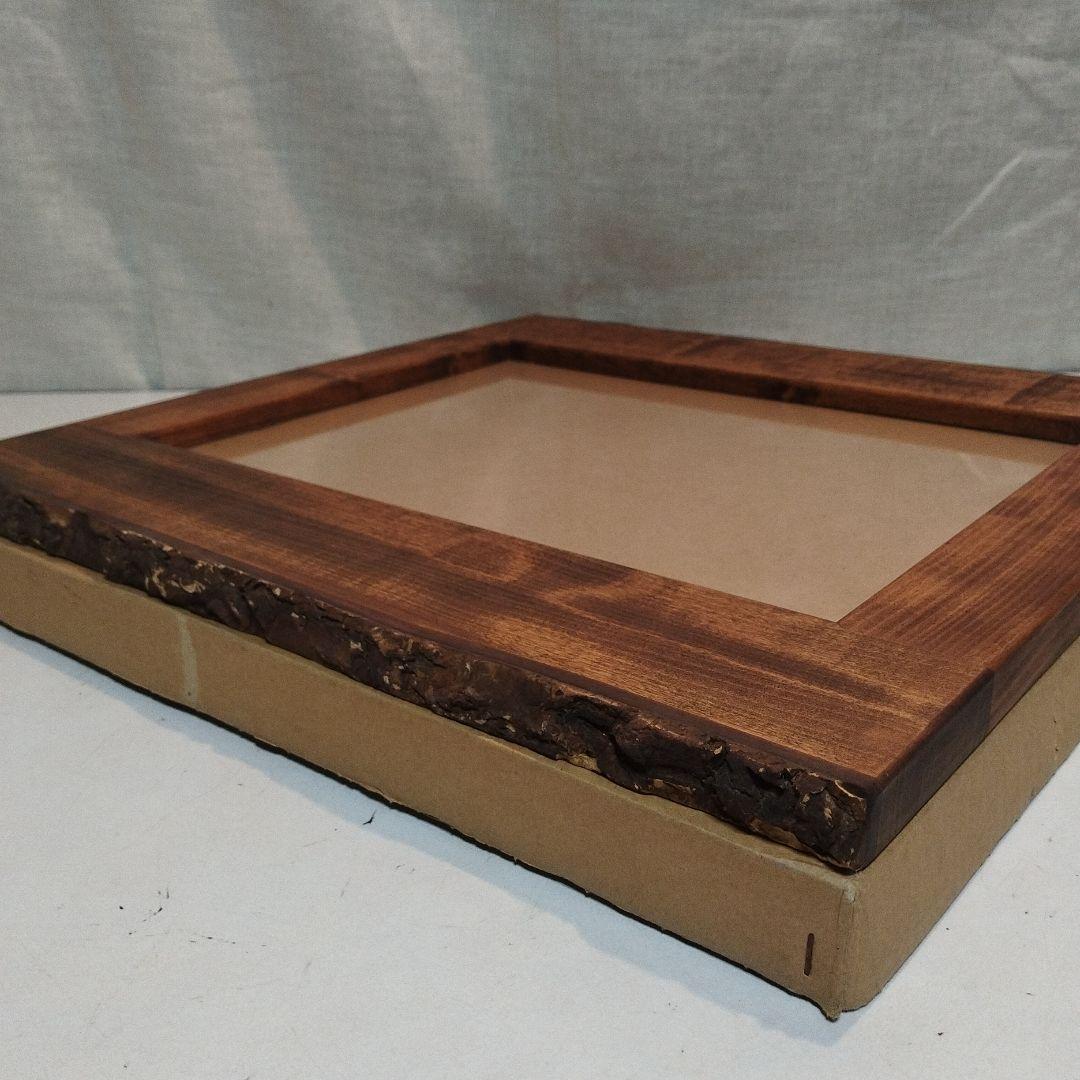 自然木　皮付き切り株　使用額縁　ガラス使用　昭和製造　未使用　書道　写真　版画