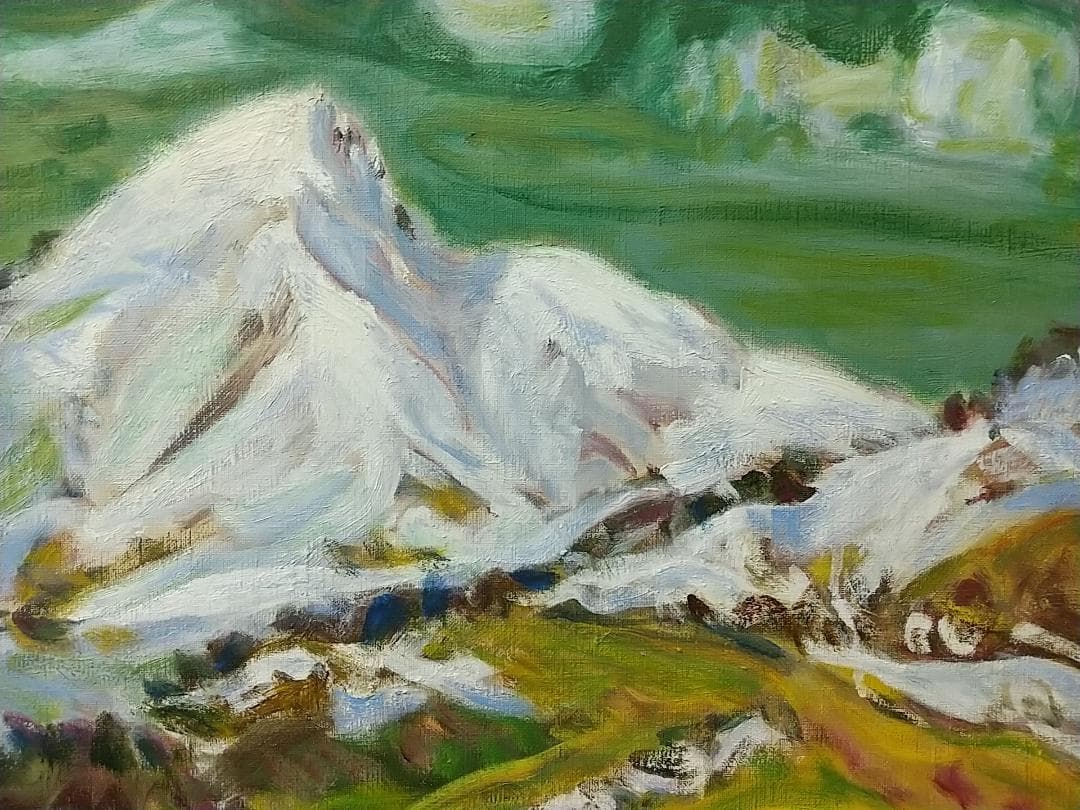 絵画 油彩画 油絵 F6「磐梯浅春」アート 風景画 磐梯山