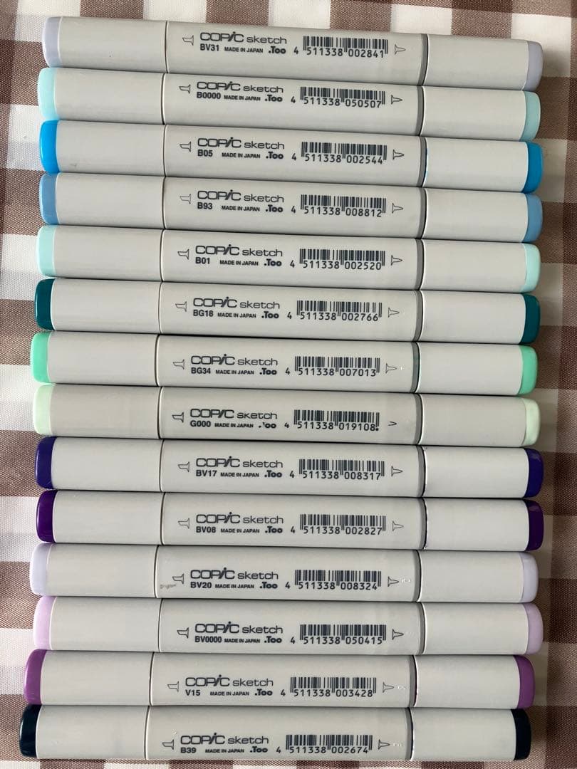 コピックスケッチ65本、チャオ18本、ライナー11本、スケッチブック6冊
