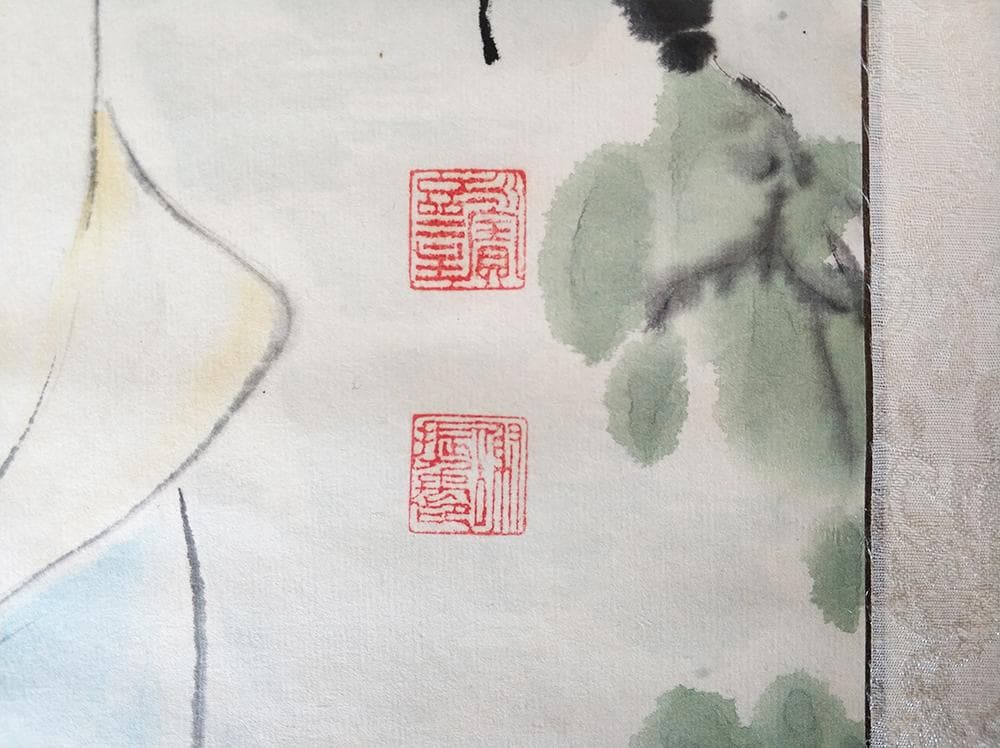 【美】　★ 掛け軸 明月照佳人 ★　肉筆保証　振禹 庚寅年絵　文房書画