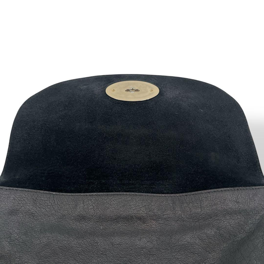 マルベリー　ショルダーバッグ　ターンロック　カーフスキン　金具　ブラック　レザー